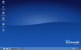 De standaard-PCLinuxOS-desktop (KDE)