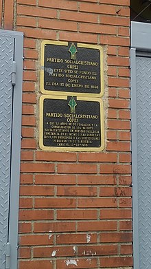 Placa conmemorativa en el lugar donde fue fundado el partido COPEI.