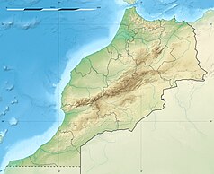 Mapa konturowa Maroka, u góry znajduje się punkt z opisem „Rabat”