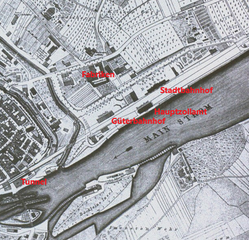 Stadtbahnhof auf dem Katasterplan von 1868 (Schweinfurt Hauptbahnhof wurde 2,44 km weiter westlich 1874 eröffnet)