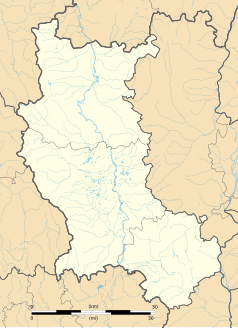 Mapa konturowa Loary, blisko centrum u góry znajduje się punkt z opisem „Fourneaux”