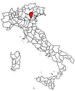 Karta över Italien med Provincia di Vicenza markerat