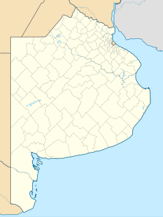 Mapa konturowa prowincji Buenos Aires, u góry po prawej znajduje się punkt z opisem „Estadio Juan Domingo Perón”