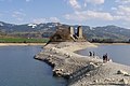 Insel von Ogoz bei tiefem Wasserstand im See