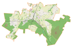 Mapa konturowa gminy Koluszki, blisko centrum na prawo u góry znajduje się punkt z opisem „Leosin”