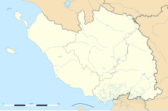 Mapa konturowa Wandei, u góry nieco na prawo znajduje się punkt z opisem „La Rabatelière”