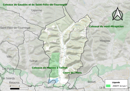 Carte des ZNIEFF de type 1 sur la commune.