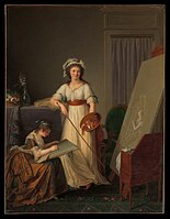 Het interieur van een atelier van een vrouwelijke schilder, 1789, Metropolitan Museum, New York (Volgens een oude interpretatie een portret van Vigée Le Brun samen met een leerling. Volgens een latere interpretatie is dit een zelfportret met haar zuster Marie-Elisabeth[4]