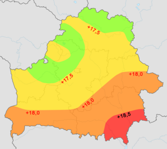 Средняя температура воздуха в Белоруссии в июле[9]