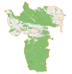 Mapa konturowa gminy Szczytna, blisko centrum na lewo znajduje się punkt z opisem „Dolina”