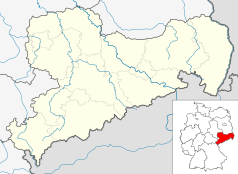 Mapa konturowa Saksonii, w centrum znajduje się punkt z opisem „Burkhardtsdorf”