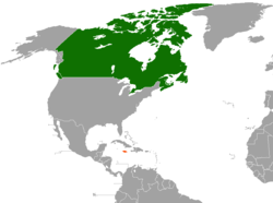 Map indicating locations of Canada and Jamaica