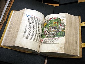 La chronique illustrée de Tschachtlan, terminée en 1470, est la plus ancienne chronique suisse illustrée encore existante.