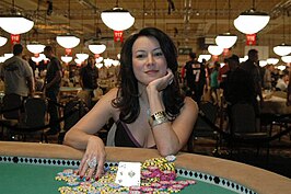 Jennifer Tilly na haar overwinning in de 2005 WSOP