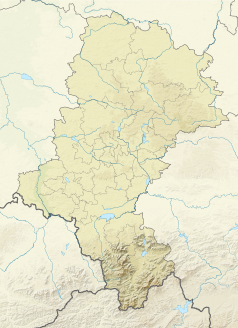 Mapa konturowa województwa śląskiego, na dole znajduje się punkt z opisem „źródło”, powyżej na lewo znajduje się również punkt z opisem „ujście”