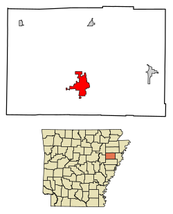 Location of Wynne in Cross County, Arkansas.