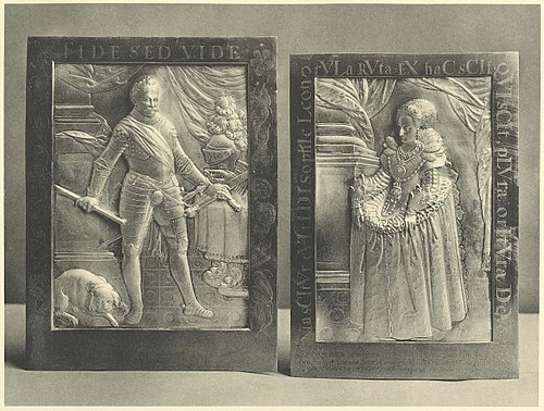 1. Bildnis des Kurfürsten Christian I. von Sachsen in weißsilbernem Relief getrieben von Sebastian Dattler 1623 / 2. Bildnis von Sophie Eleonore, Tochter des Kurfürsten Johann Georg I. von Sachsen in weißsilbernem Relief getrieben von Sebastian Dattler 1625