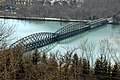 Railway bridge across the Ferlach reservoir near the village Strau