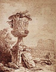 Hubert Robert, Le Dessinateur du vase Borghèse, 1775.