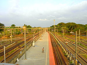 Eastern end of the second longest railway platform in India, situated at Kollam Junction railway station. This is the World's second longest railway platform