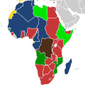 Image 41Areas controlled by European powers in 1939. British (red) and Belgian (marroon) colonies fought with the Allies. Italian (light green) with the Axis. French colonies (dark blue) fought alongside the Allies until the Fall of France in June 1940. Vichy was in control until the Free French prevailed in late 1942. Portuguese (dark green) and Spanish (yellow) colonies remained neutral. (from History of Africa)