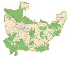 Mapa konturowa gminy Olesno, po lewej znajduje się punkt z opisem „Olesno”