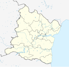 Mapa konturowa obwodu Warna, po prawej znajduje się punkt z opisem „Stadion Ticza”