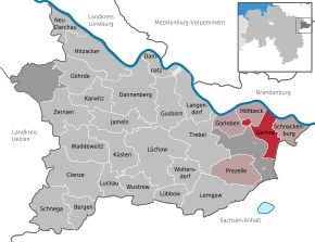 Poziția Gartow pe harta districtului Lüchow-Dannenberg