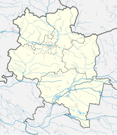 Mapa konturowa powiatu namysłowskiego, po lewej znajduje się punkt z opisem „Barzyna”