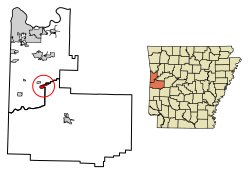 Location of Mansfield in Scott County and Sebastian County, Arkansas.