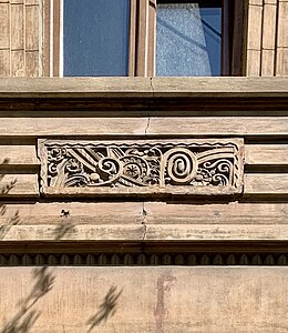 Art Deco volutes in a relief panel on Piața Mihail Kogălniceanu no. 1, Bucharest, unknown architect, c.1930