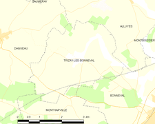 Carte de la commune de Trizay-lès-Bonneval.