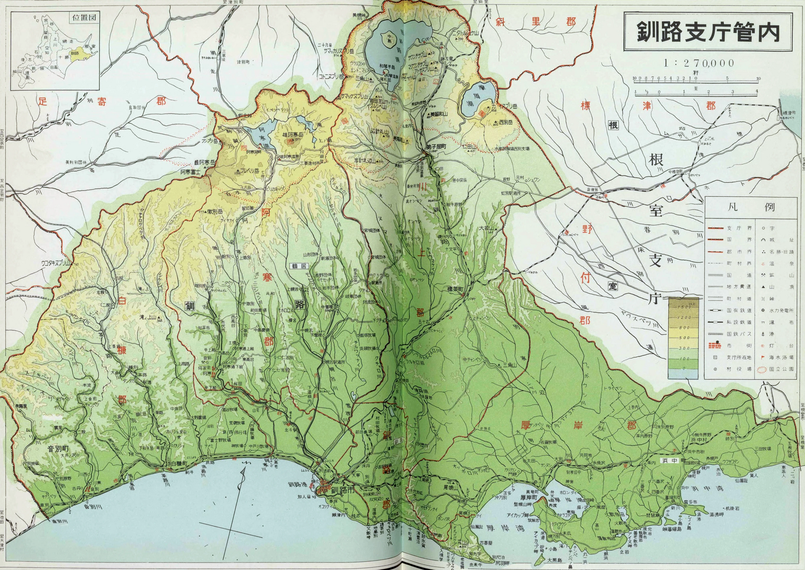 1966年の釧路支庁地図。白糠 - 上茶路間までが開業している