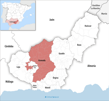 Die Lage des Gerichtsbezirk Granada in der Provinz Granada