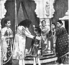 A scene from Raja Harishchandra (1913), the first full-length Indian motion picture.