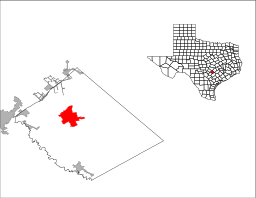 Lockharts läge i Caldwell County och Caldwell Countys läge i Texas.