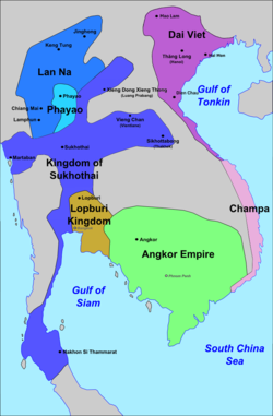 Sukhothai Kingdom at its greatest extent during the late 13th century under the reign of King Ram Khamhaeng