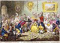 26. James Gillray 1851-es karikatúrája Charles James Fox whig államférfi és felesége által a walesi herceg barátainak adott összejövetelről. (javítás)/(csere)