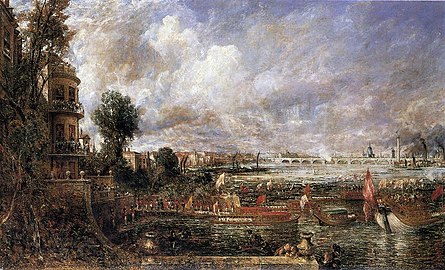 『ウォータールー橋の開通式（ホワイトホール階段からの眺め、1817年6月18日）』(The Opening of Waterloo Bridge seen from Whitehall Stairs, 18 June 1817)（1832年、油彩・キャンバス） ロンドン・テート・ブリテン所蔵