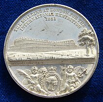 1851 Médaille d'Allen & Moore, le Crystal Palace à Hyde Park, avers.