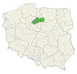 Map of Poland with a region marked. The region is in the upper middle and covers about 2% of the land area.