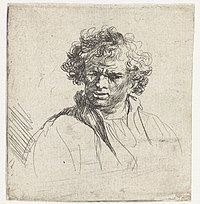 Ferdinand Bol (?). Bust of man with contorted face label QS:Len,"Bust of man with contorted face" label QS:Lnl,"Buste van man met vertrokken gezicht" . 1630-1680. etching print. 64 × 60 mm (2.51 × 2.36 in). Amsterdam, Rijksmuseum.