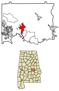 Location of Wetumpka in Elmore County, Alabama.