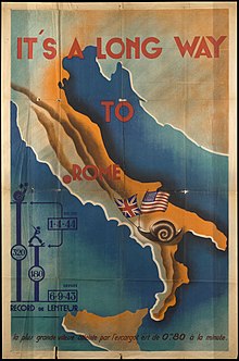 affiche de propagande représentant un escargot remontant la "botte" italienne