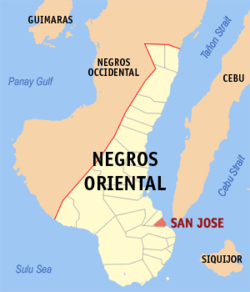 Map of Negros Oriental with San Jose highlighted