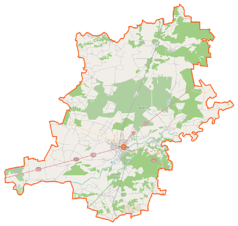 Mapa konturowa powiatu wyszkowskiego, u góry po prawej znajduje się punkt z opisem „Stara Pecyna”