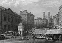 View of the 18th century shire house (on the left) in the Market Place in 1841