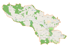 Mapa konturowa gminy Lutomiersk, blisko centrum po prawej na dole znajduje się punkt z opisem „Lutomiersk”