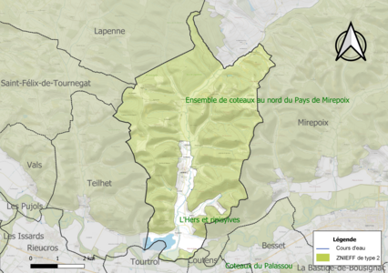 Carte des ZNIEFF de type 2 sur la commune.