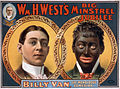 Image 9A lithograph for "William H. West's Big Minstrel Jubilee" from 1900, showing the blackface transformation of Billy B. Van (from Portal:Theatre/Additional featured pictures)